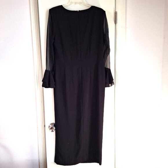 Liz Claiborne Classic Black Sheer Ruffle Cuff Sleeve Formal Maxi Dress Size 10 - Picture 3 of 9